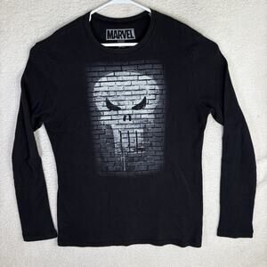 Marvel Punisher Thermal Shirt Mens XL Black Graphic Waffle Knit Long Sleeve